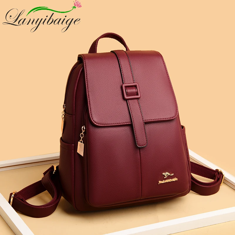 

5 Color Women Soft Leather Backpacks Vintage Female Shoulder Bags 2022 New Casual Travel Ladies Backpack High Quality School Bag