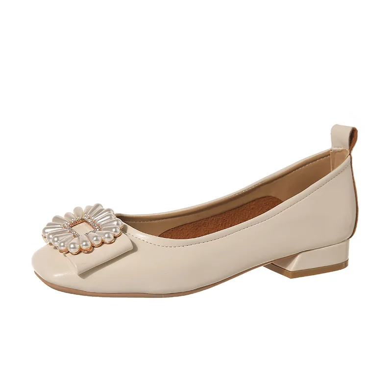 

Casual Woman Shoe Modis Square Toe Low Heels All-Match Slip-on Female Footwear Shallow Mouth Crystal 2021 New Comfortable Round