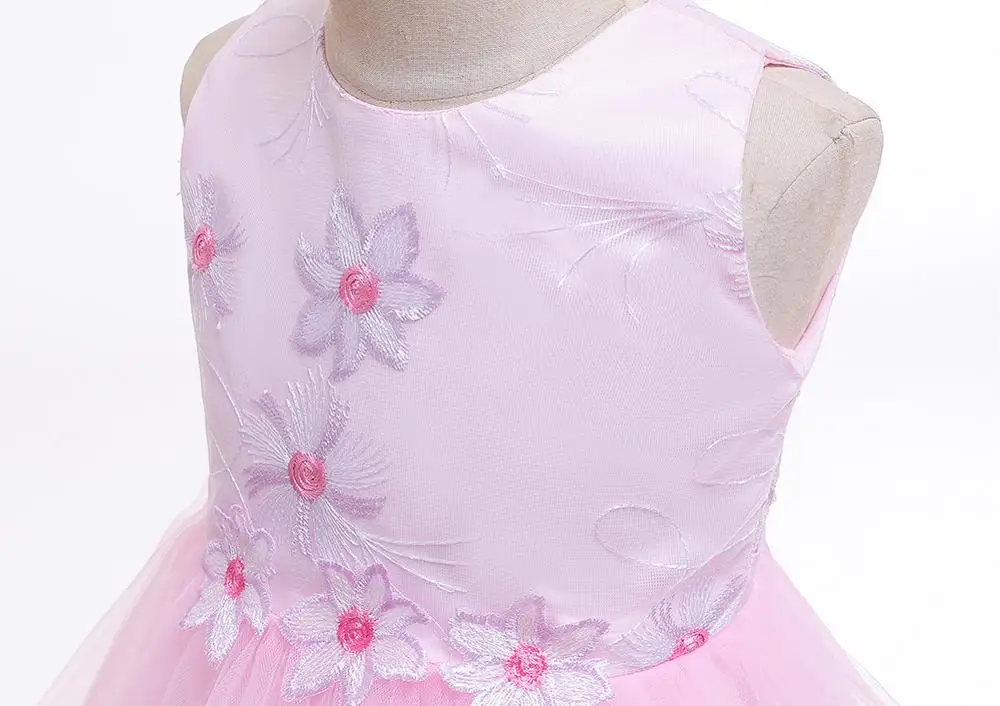 Новое платье для девочек принцессы без рукавов с цветочным рисунком простое