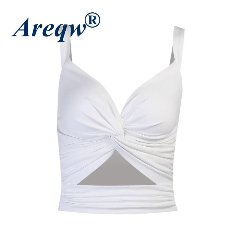 

2021 Summer New Vest Feminine V-neck Hollow Open Navel Twisted Small Vest Top