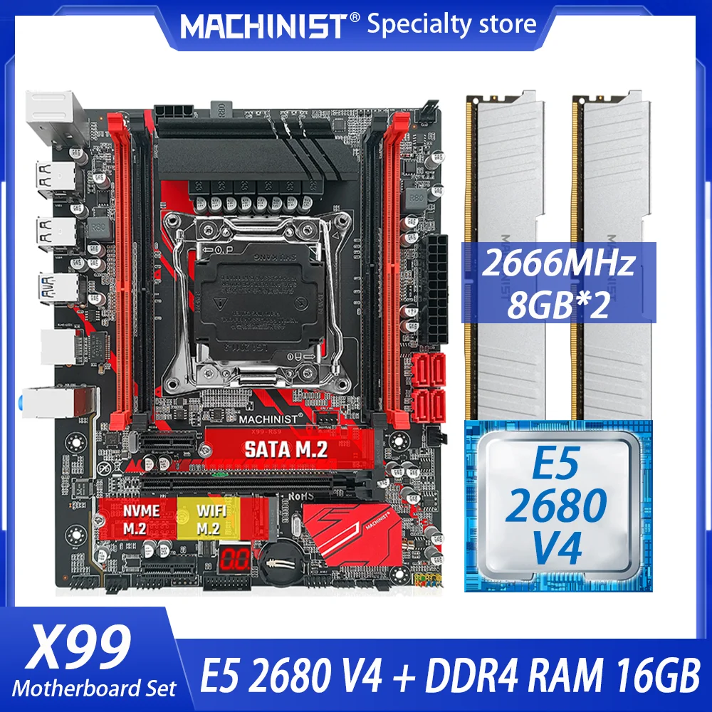 

MACHINIST X99 Motherboard LGA 2011-3 Kit Set Combo With Xeon E5 2680 V4 CPU Processor 16GB(2*8G)DDR4 RAM Memory NVME M.2 X99-RS9