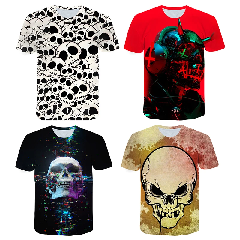 

New Novelty Graphic Skull Kids tshirts 3D Print Round Neck Short Sleeve Tee for Boys and Girls Cool 4-14 Yrs Children's Clothes