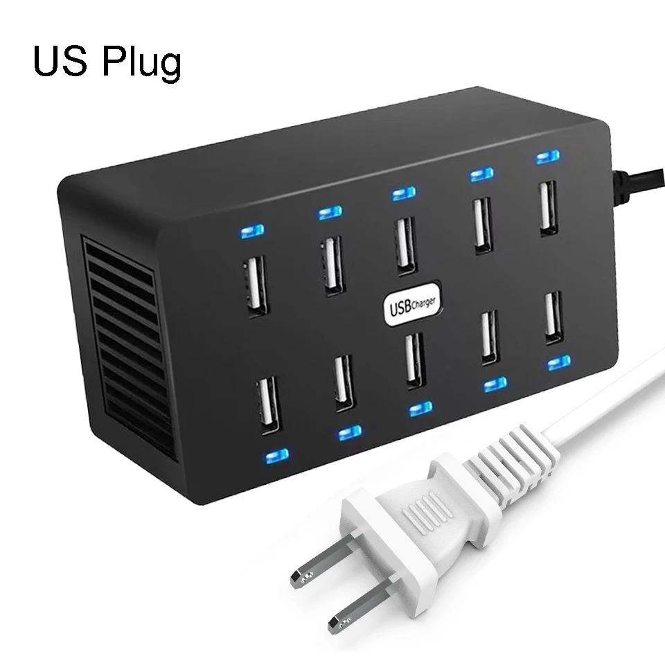 10 USB Charge US Cargador usb несколько USB зарядное устройство адаптер интеллектуальная USB Настольная зарядка 10 портов мульти зарядное устройство для samsung huawei - Тип штекера: 10 USB Charge US