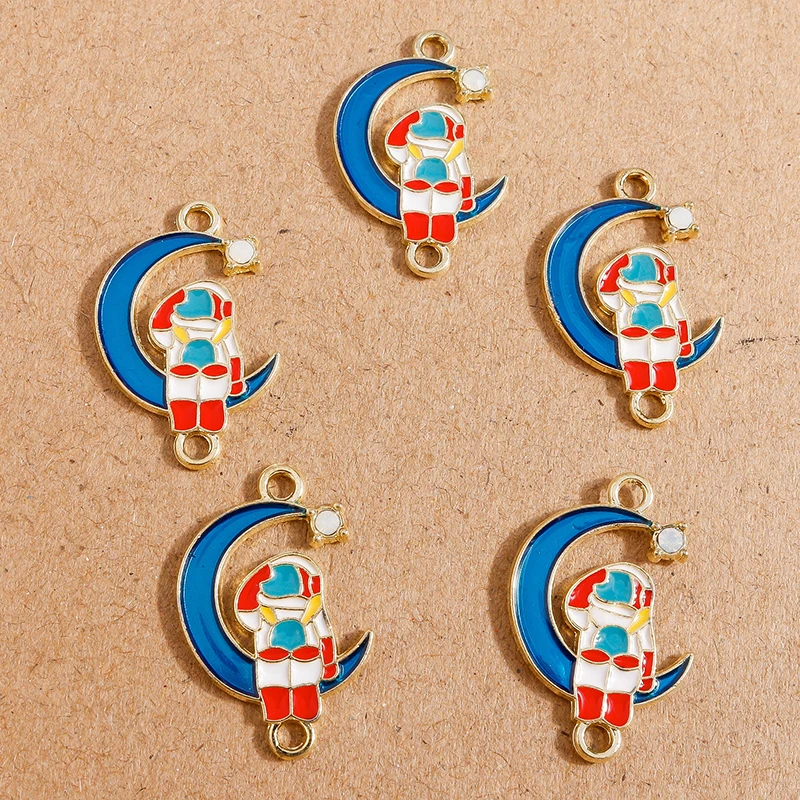 

10pcs 16*26mm Alloy Enamel Moon Astronaut Charms Connector for DIY Jewelry Making Pendants Necklaces Earrings Bracelets Crafts
