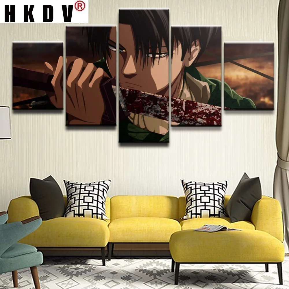 

HKDV 5 Panels Canvas Print Painting Animal Charactors Hold the Sword Attack Posters Wall Art Room Modular Pictures Home Decor