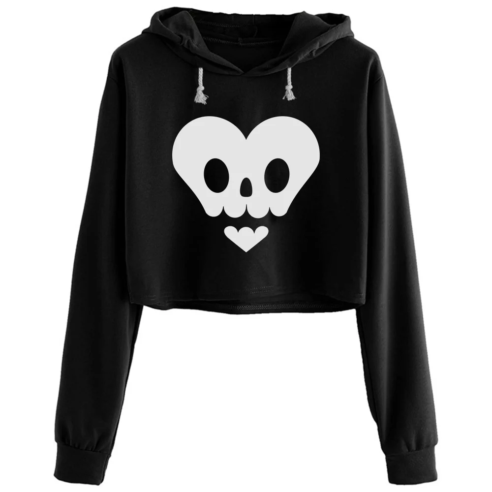 

Skull Heart Shaped Crop Hoodies Women Kpop Korean Y2k Kawaii Pullover For Girls