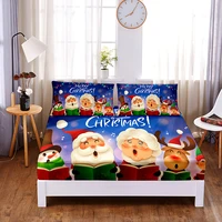 christmas couple digital printed 3pc polyester fitted sheet mattress cover four corners with elastic band bed sheet pillowcases