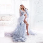 Новейшие элегантные Экстра пышные гофрированные тюлевые платья для беременных женщин пикантные прозрачные длинные плиссированные вечерние тюлевые халаты для фотосессии