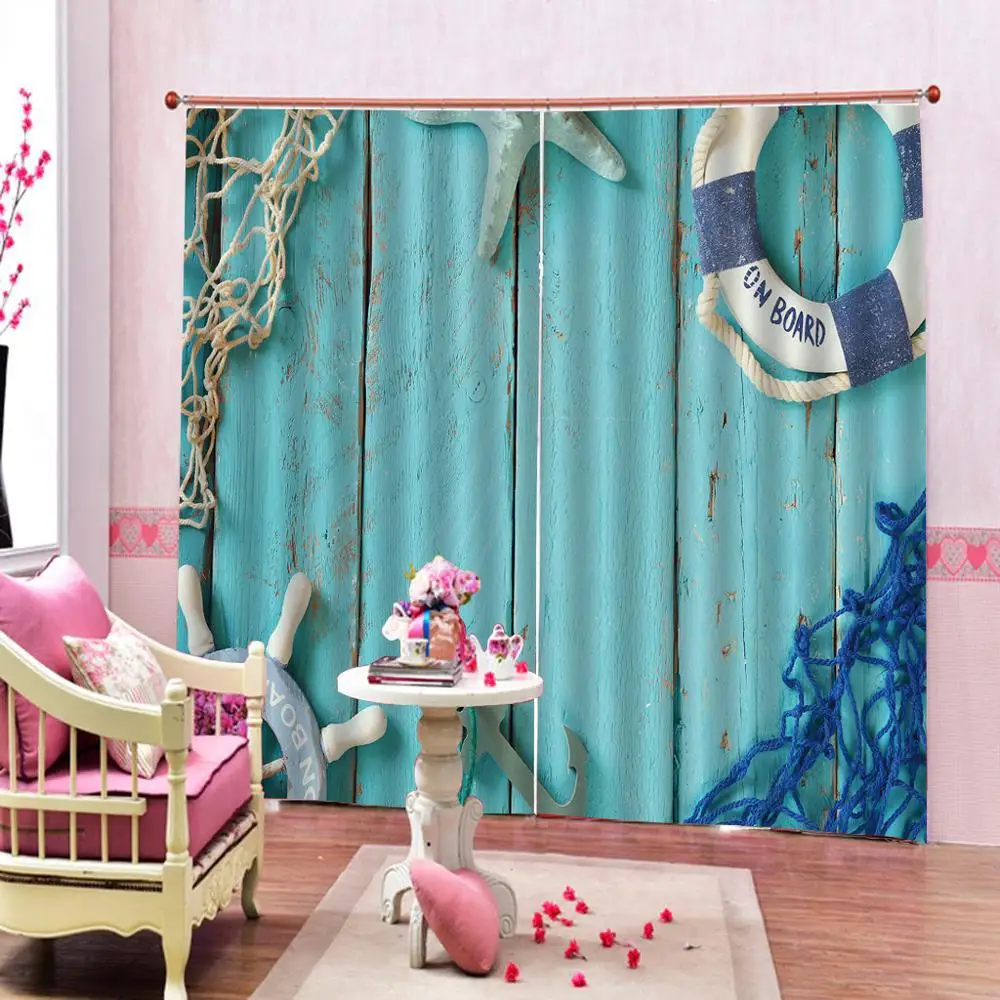 Оригинальные скандинавские голубые Ретро доски с якорем в морском стиле шторы