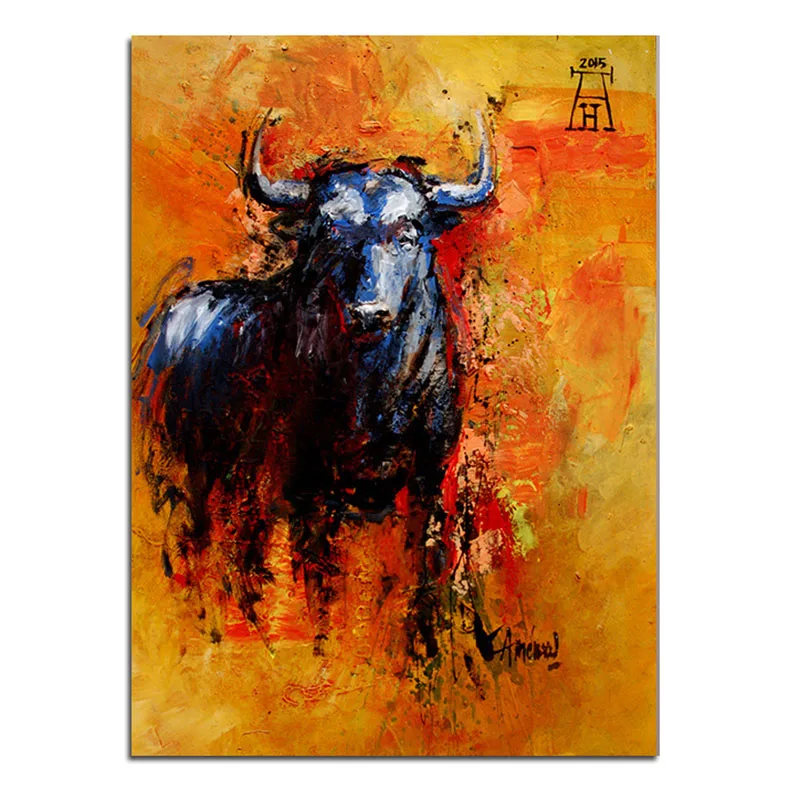 Животное Черная корова холст картина маслом Постер бульдога гостиная кровать