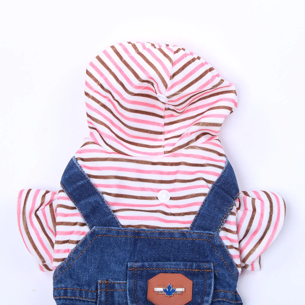 Джинсовый комбинезон для собак пальто зимняя полосатая Толстовка домашних