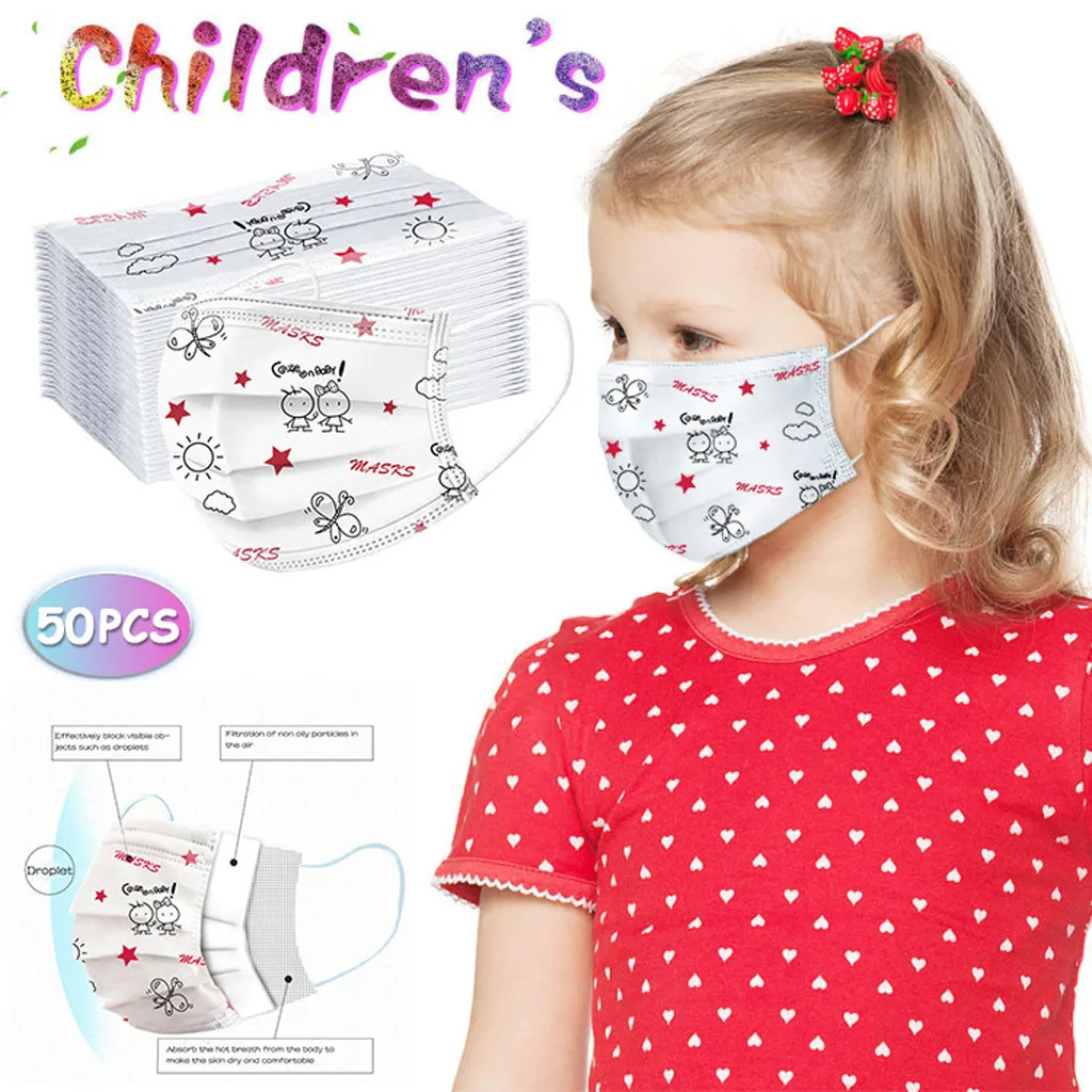 

50PCS a box Cartoon Kids Disposable Mask 3 Layer Child Filter Hygiene Thicken Children's Face Mouth Mask Earloop Fast Delievry