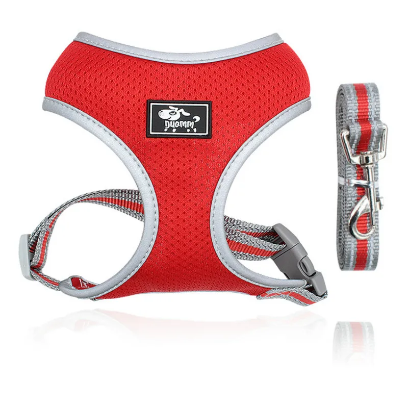 Поводок для собак ошейник нагрудный ремень светоотражающий дышащий сетчатый