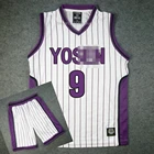 Аниме Kuroko no Basuke костюм для косплея фиолетового цвета, школьная форма в полоску, мурасакибара, атсуши, Джерси, спортивная одежда 9 12, футболка, шорты