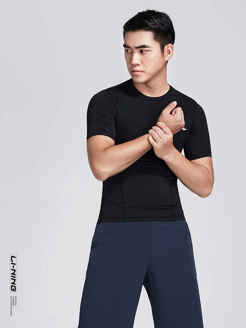 Li-Ning мужская тренировочная серия обтягивающее функциональное нижнее белье дышащая плотная посадка полиэстер спандекс подкладка Спортивная футболка AUDN095 MTS2862