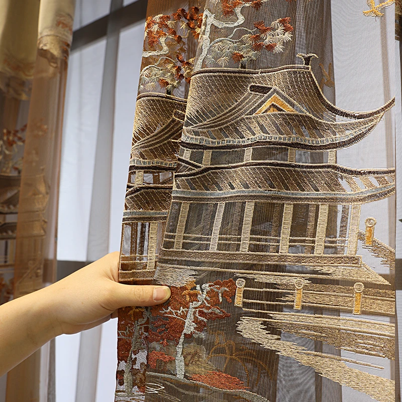 Высококачественные занавески с вышивкой в китайском стиле на заказ для гостиной