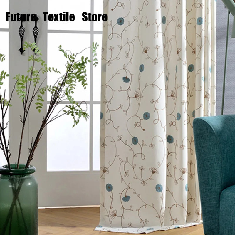 

American Country Curtain Simple Modern Artificial Cotton Cotton Thread Embroidered Curtains for Living Dining Room Bedroom