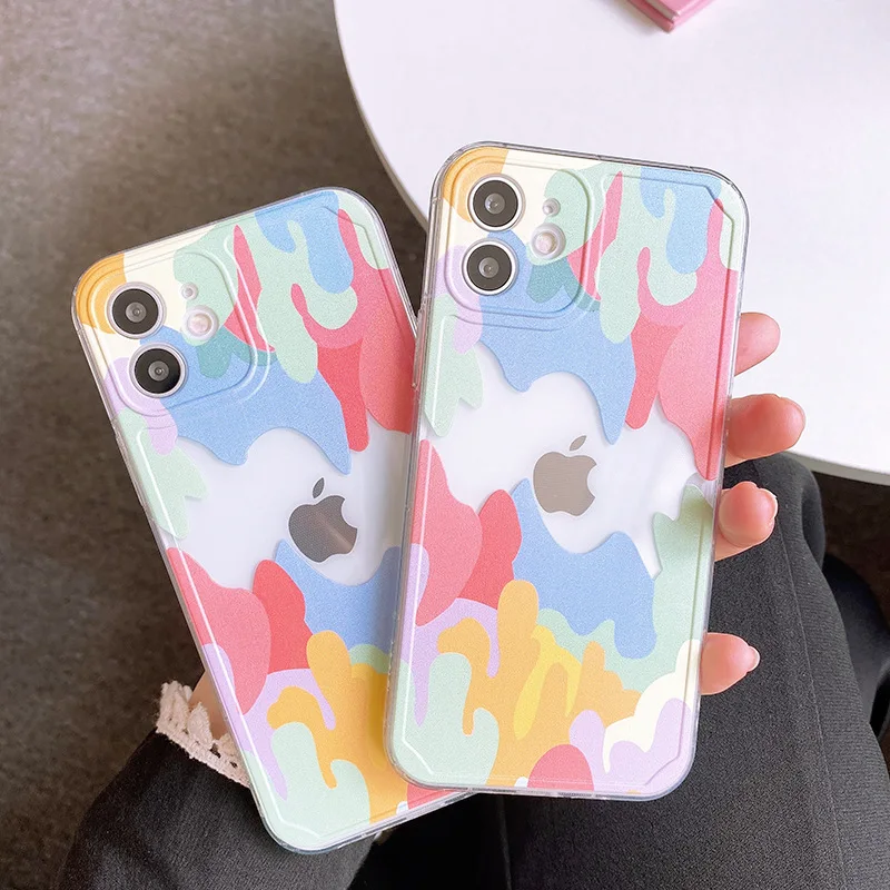 

Color Abstract Geometry Phone Case For iPhone 11 12 Pro Max 7 8 Plus X XR XS Max Mini Transparent Silicone Bumper Back Cover