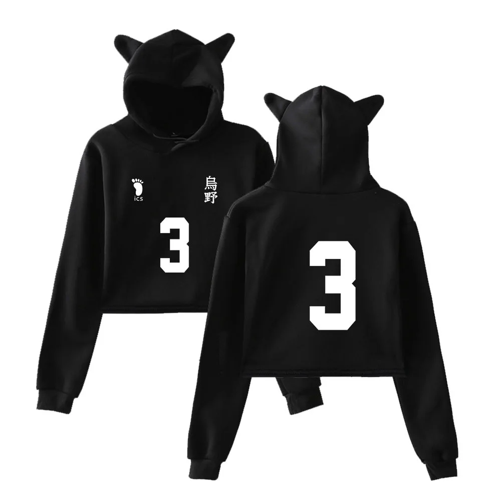 Укороченный топ с Аниме Haikyuu толстовка капюшоном Karasuno для старшей школы Милая