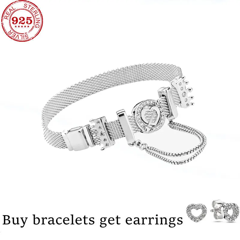 

Hot Sale Silver Bracelet 925 Sterling Silver & Rose Gold Cubic Zircon Clasp Reflection Bracelet for Women 925 Silver Jewelry