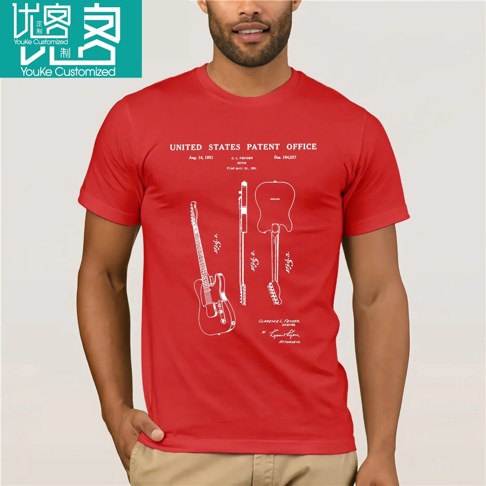 Hot-Sale-Fashion-Telecaster-T-Shirt-1951-Electric-Guitar-US-Patent-Leo-Casual-Tee-Shirts | Мужская одежда
