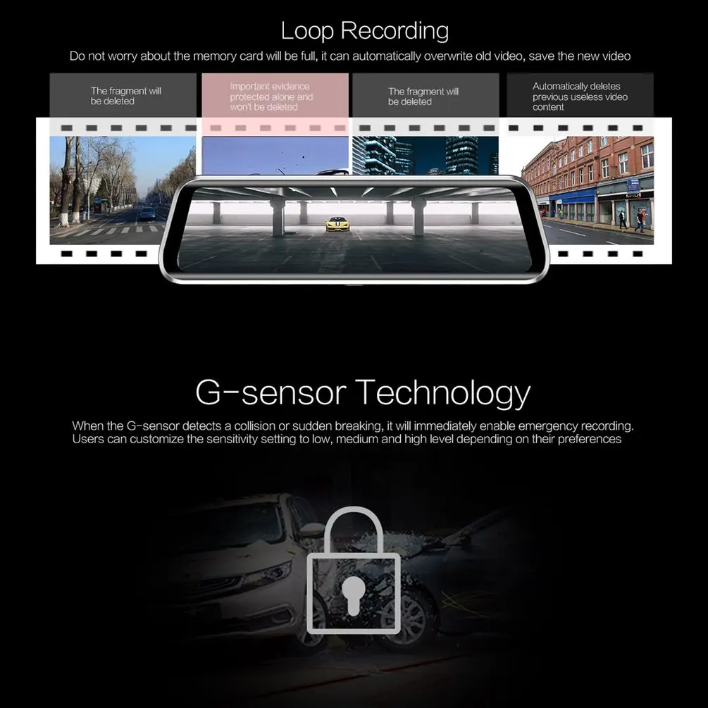 T11 ADAS Dash Cam 9.66 Inch IPS Touch WDR Car Rearview Mirror DVR Camera 1080p 720p Dual Lens Driving Video Recorder