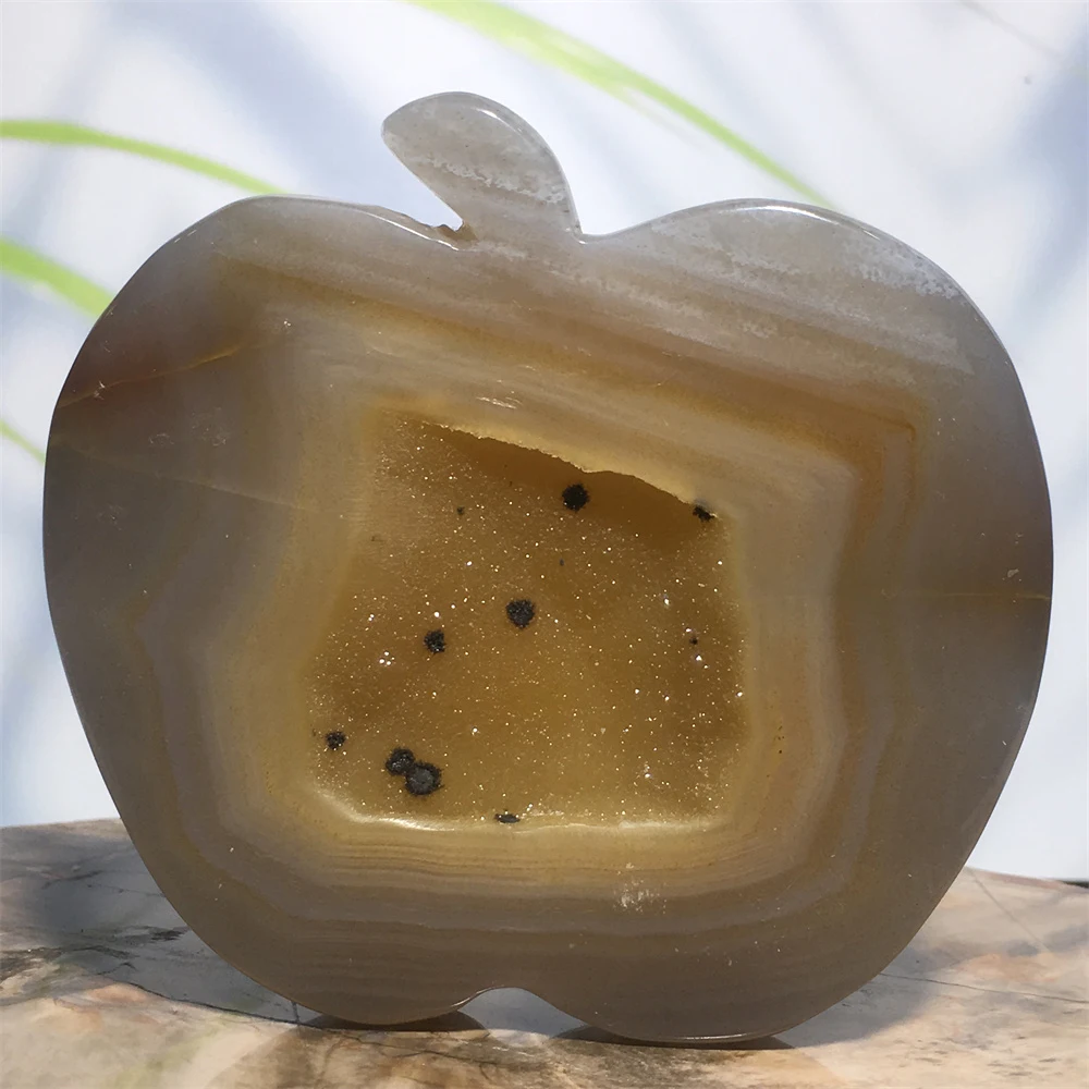 

Натуральный яблочный Агат геодезический кварц Crystal Voog ремесло медитация лечение Друза драгоценный камень руда минерал домашний декор праз...