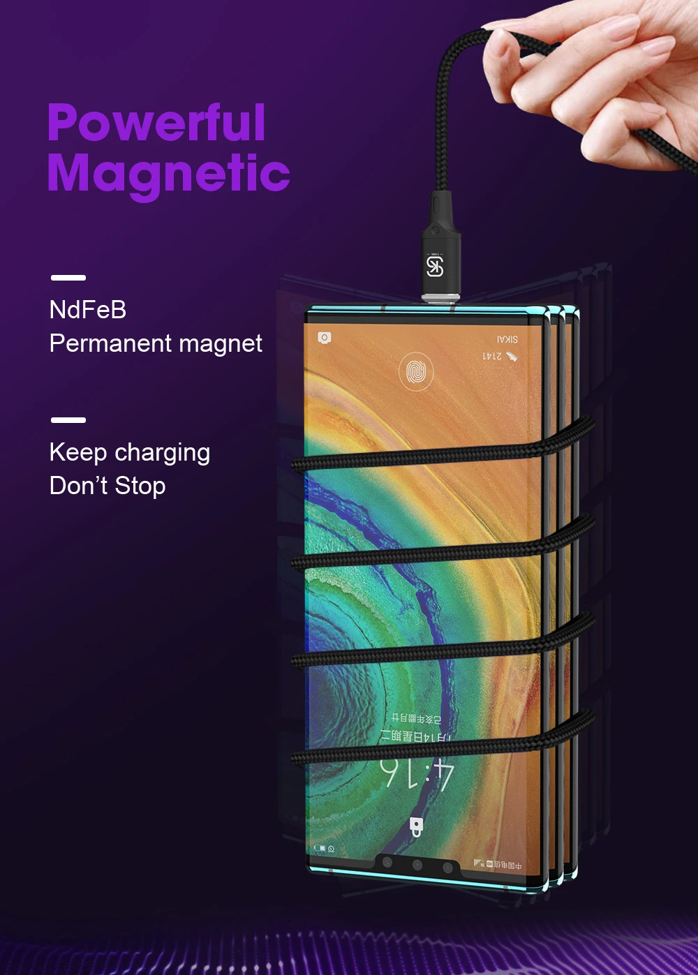 SIKAI 11th Gen 5A светодиодный магнитный кабель Micro USB Type C для iPhone Samsung Huawei xiaomi oneplus 6