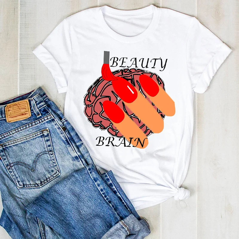 

Women Lady Fingernail Make Up Beauty Short Sleeve Ladies Summer T Tee Tshirt Womens Female Top Shirt Clothes Graphic T-shirt