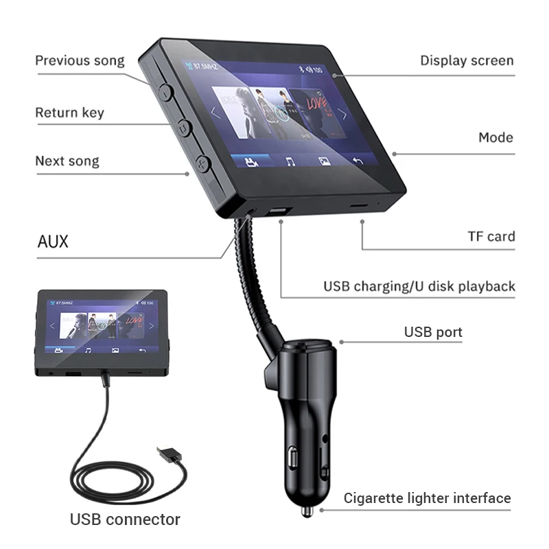 4.3'' Car Mp5 Player Bluetooth FM Transmitter Kit Wireles Handsfree Remote Control AUX USB Charging Universal Auto Multimedia |
