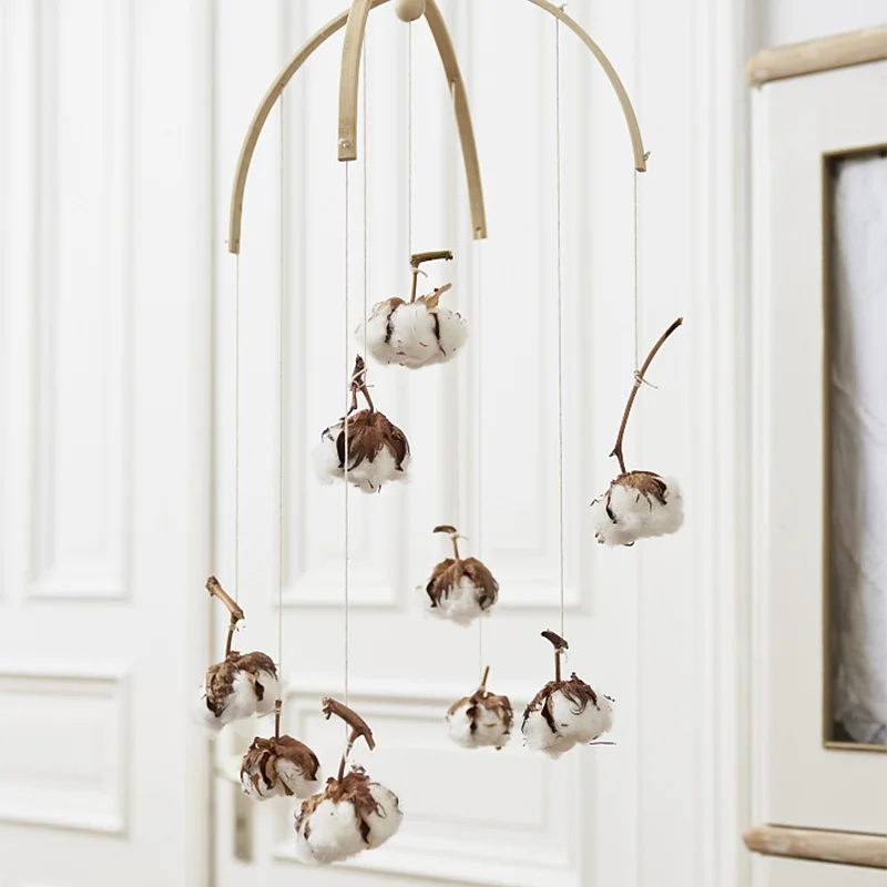 Натуральный высушенный хлопковый цветок 1 шт. 50 см длинная ветка с 10 головками