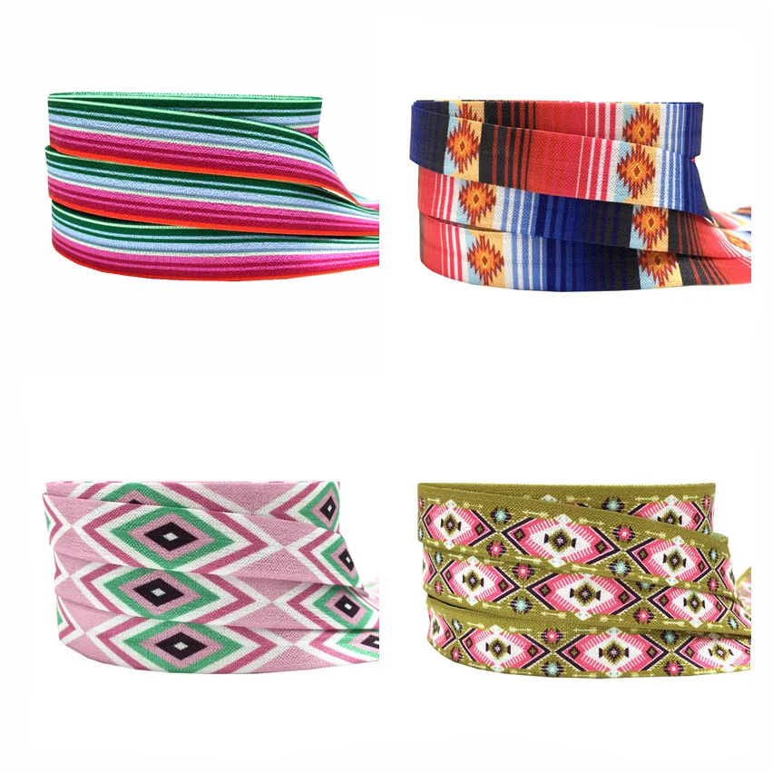 

5/8'' 10yards Diamond Stripe Fold Elastic FOE Geometry Printed Headband Headwear Hairband Decor Wholesale