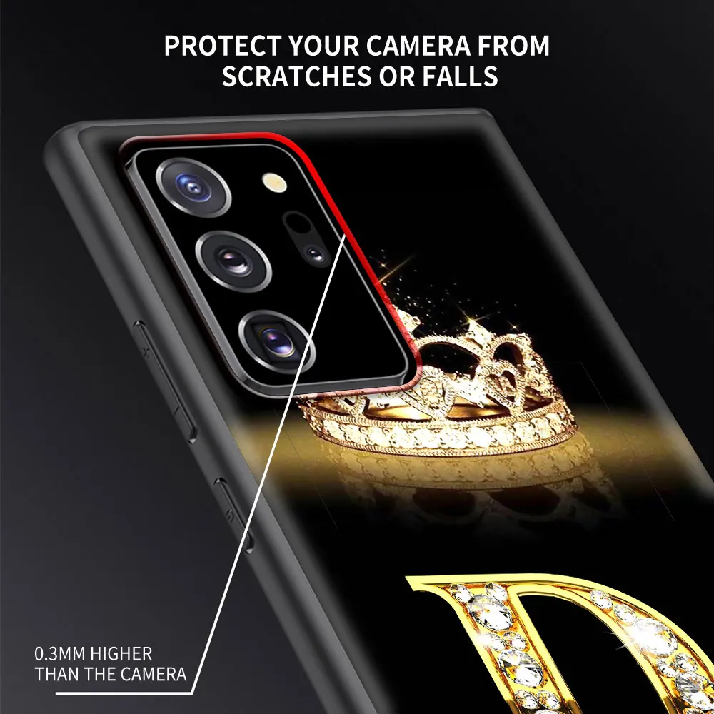 Phone Case For Samsung Galaxy S22 S20 FE S21 S10 S9 Plus S10e Note 20 Ultra 10 Lite 9 Black Soft Cover Diamond Crown Letter Capa