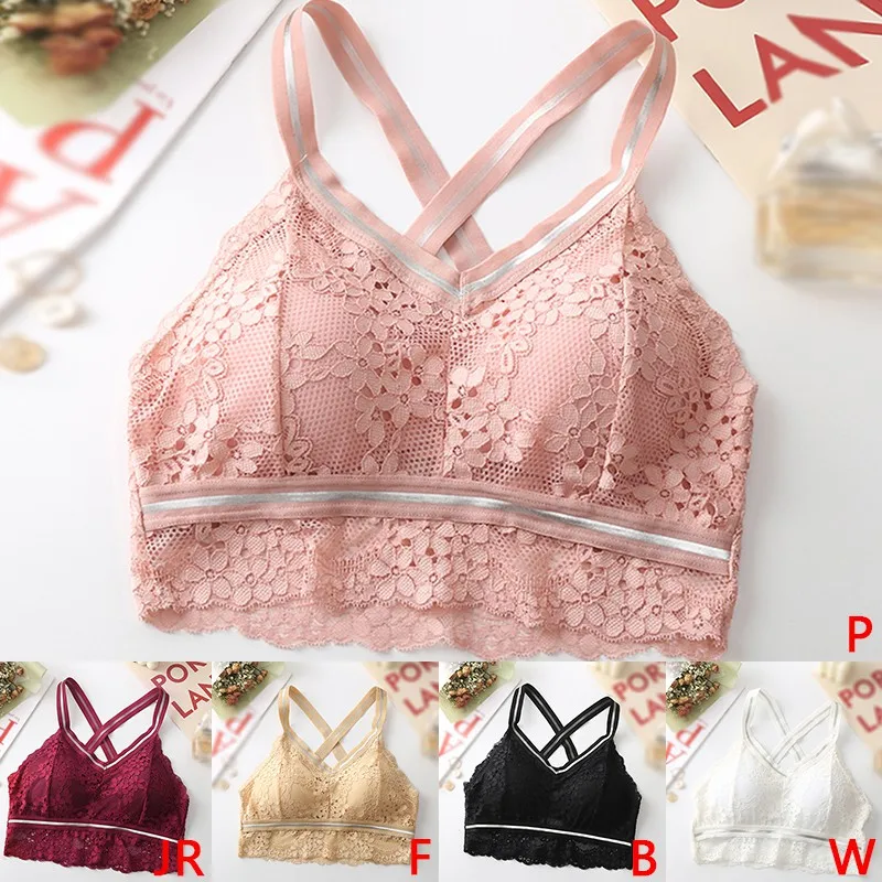 

Women's Bras Female Soft Comfortable Cross Bright Silk Shoulder Strap Beauty Back Lace Underwear Ladies Chest Padded Camisole