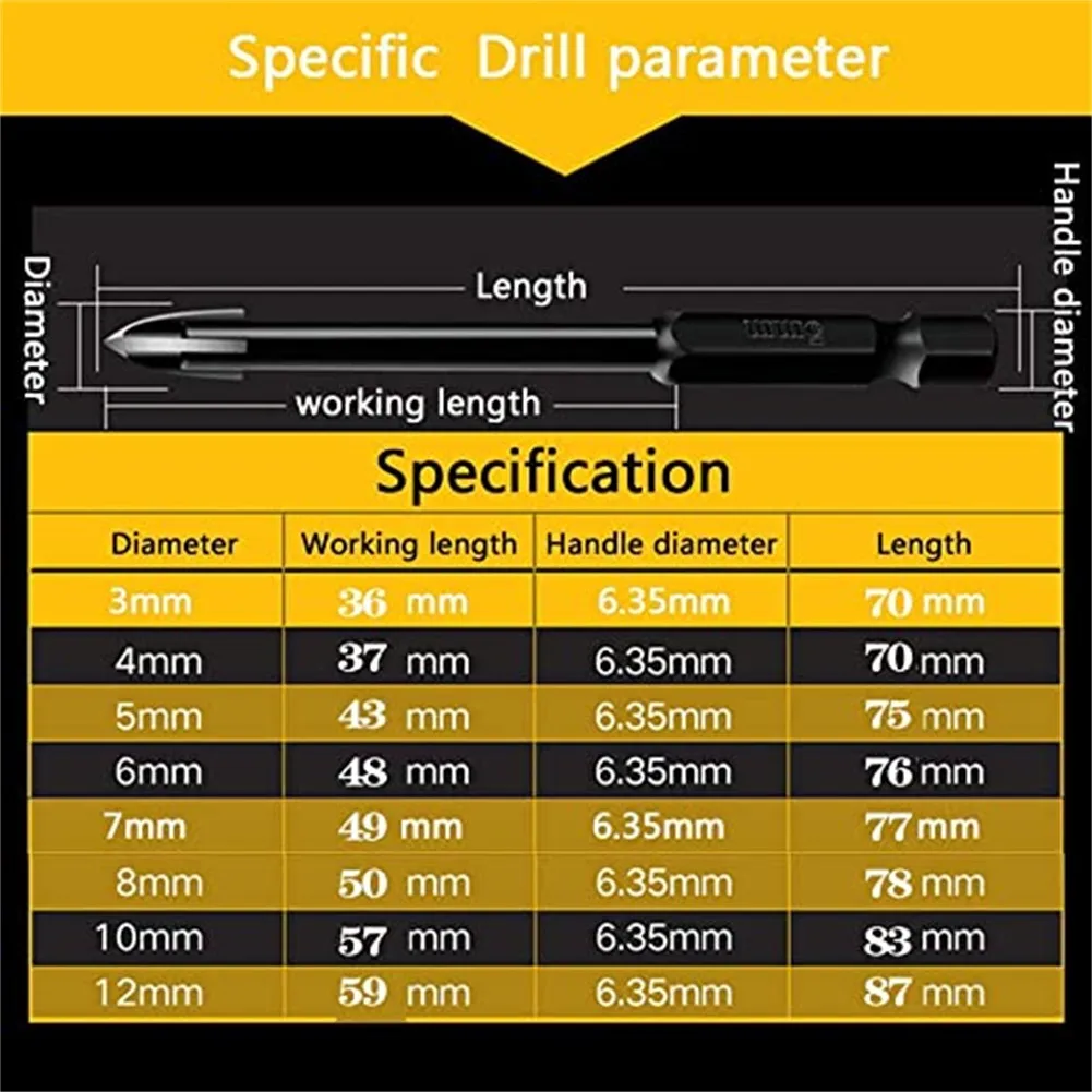 

8Pcs Universal Cross Hex Tile Drill Bits Set For Glass Ceramic Concrete Carbide Hole Opener Brick Hard Alloy Triangle Bit Tool K