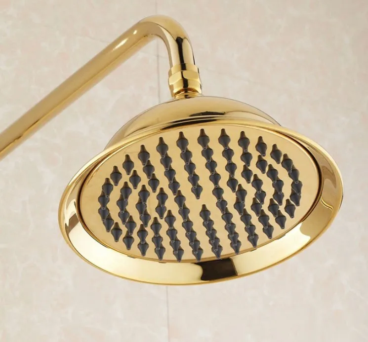 Латунный настенный смеситель для душа золотого цвета с двойной ручкой ручного