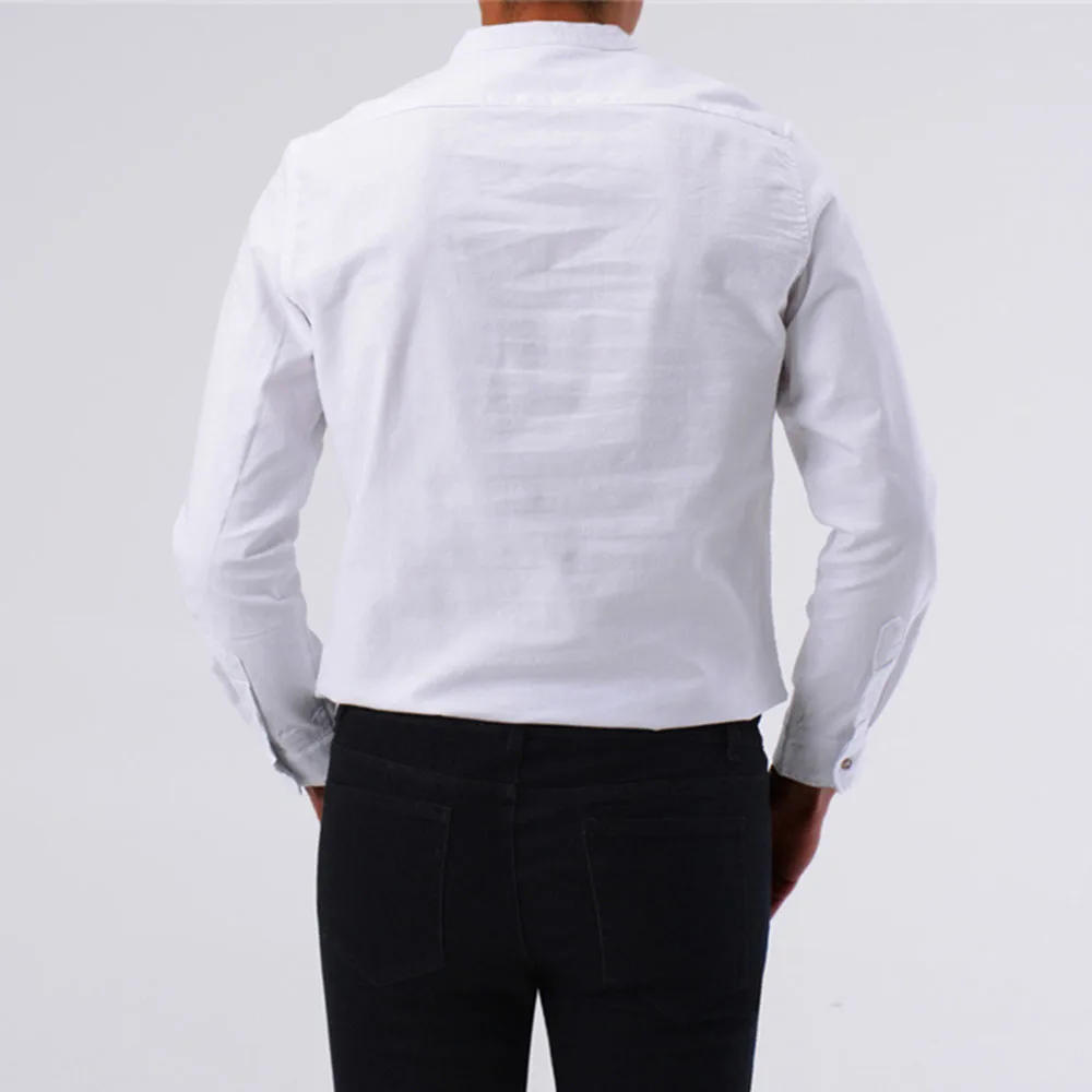 

2021 Summer New Casual Fashion Men's Slim Long Sleeve Stand-up Collar Pocket Shirt Solid Color Western Style Simplicity