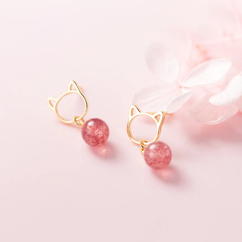 Trustdavis 100% Настоящее серебро 925 пробы милые серьги гвоздики с розовой клубничкой и