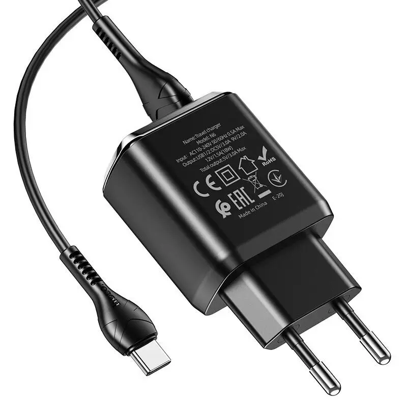 Сетевое зарядное устройство Hoco N6 Charmer два USB 3A выход EU штекер набор с кабелем Type-C