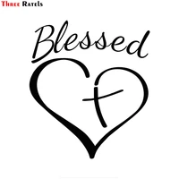 three ratels fd21 blessed ten cross and heart christian decal vinyl sticker for car truck van wall house decoration door laptop