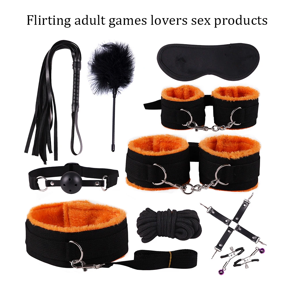 10 шт. набор стимулировать бандаж наручники для кожи с плюшем БДСМ секс кнут