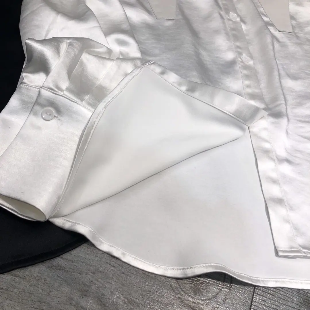 

new ladies fashion 2021 long sleeve sexy casual silk and leather shirt 1126