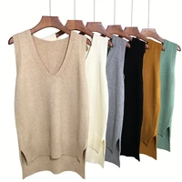 women v neck knitted vest autumn winter loose sleeveless sweater korean pullover loose top casual