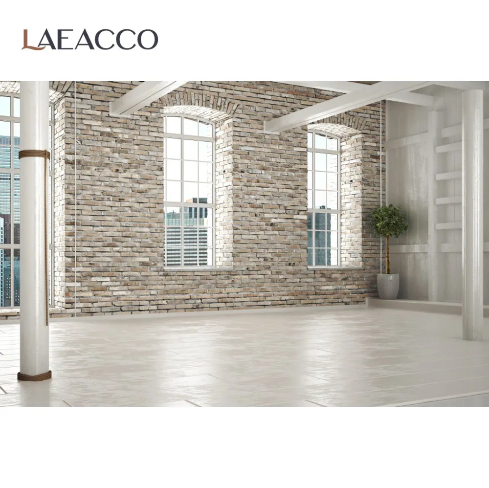 

Laeacco Unique 3D Pattern Empty Gray Brick Wall Pillar Floor Window Interior Photographic Background Photo Backdrop Photo Studio
