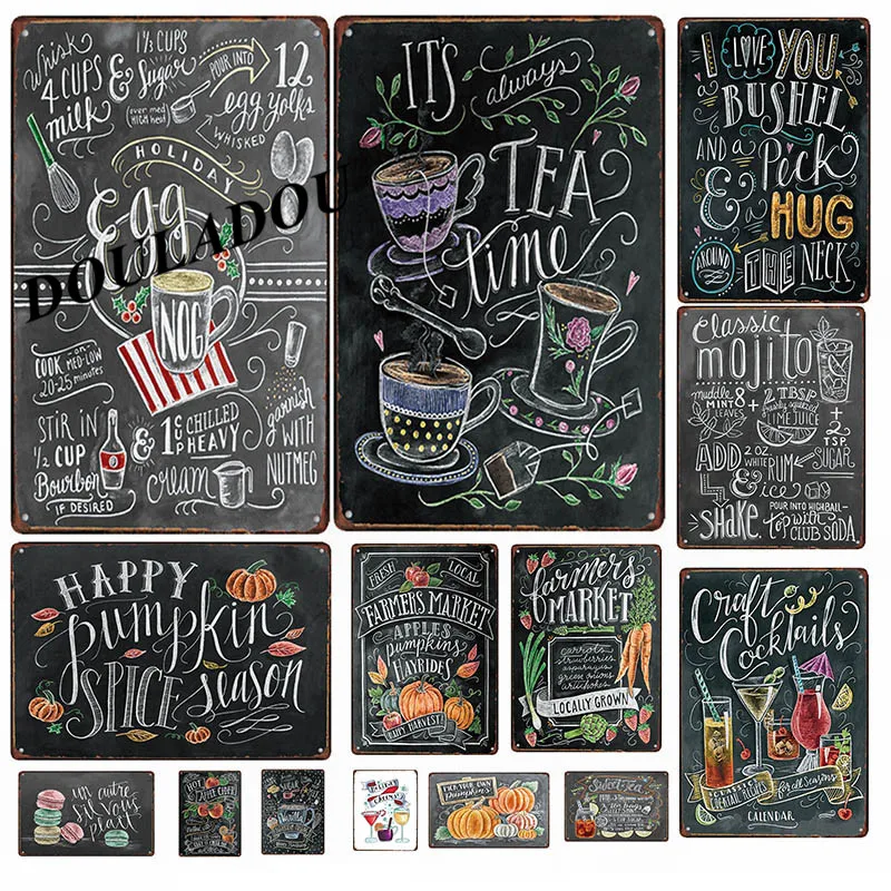 [Douladou] меню тыквы фермеров на рынке винтажный металлический жестяной знак черный