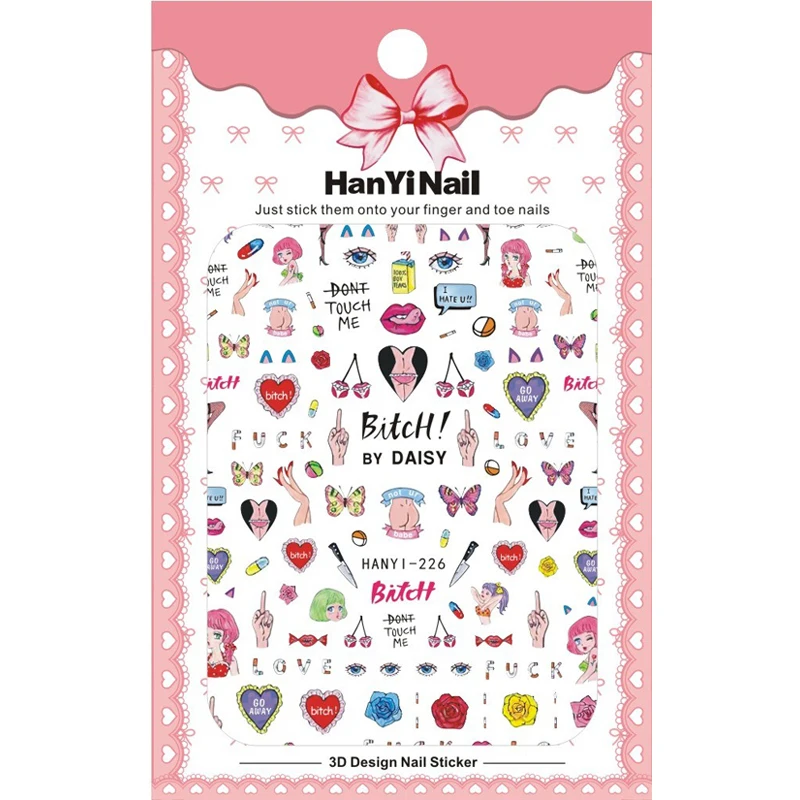 3D наклейки для ногтей Кот мультфильм DIY Советы Красивая юная девушка Маникюр Шарм