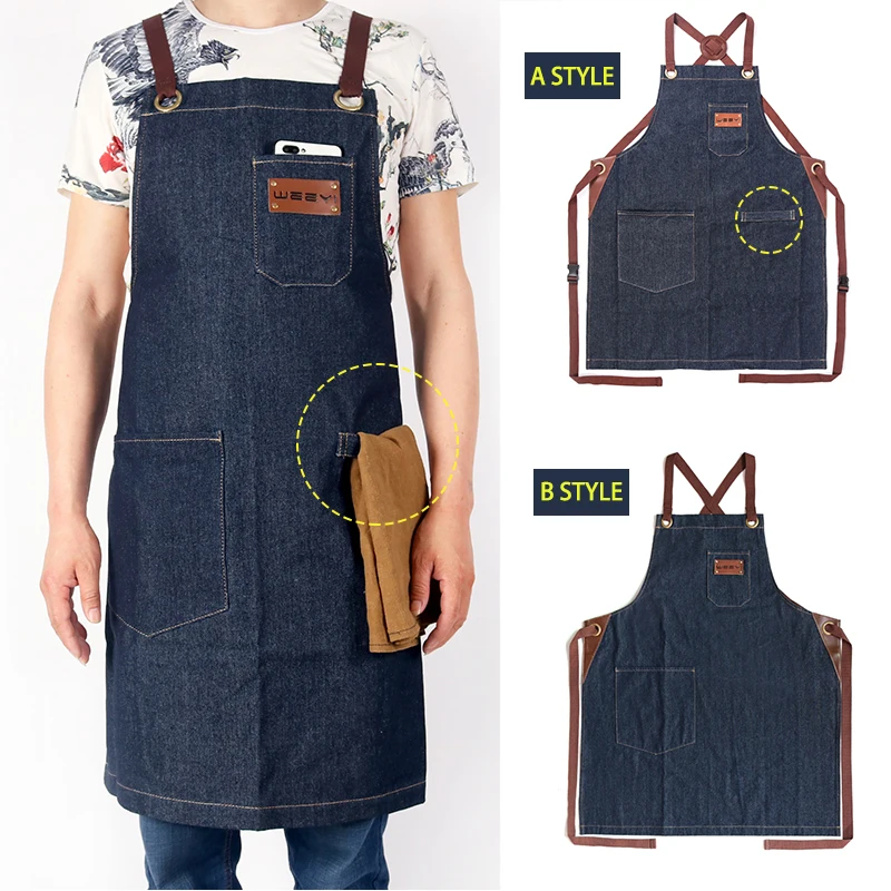 Джинсовый Кухонный Фартук WEEYI Рабочий с карманами для инструментов