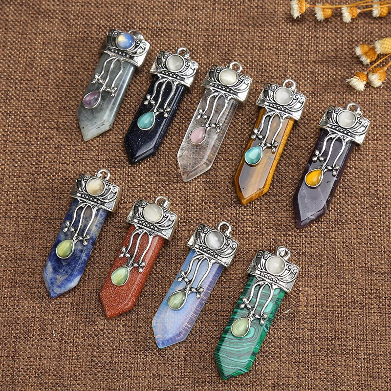 Натуральный хрустальный камень мужской и женский кулон в виде меча семь чакр