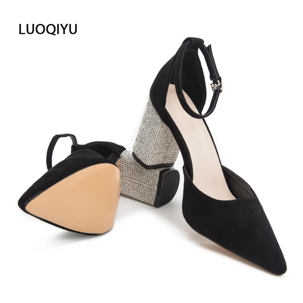 Босоножки из флока на высоком каблуке 10 см стразы не сужающийся книзу массивный