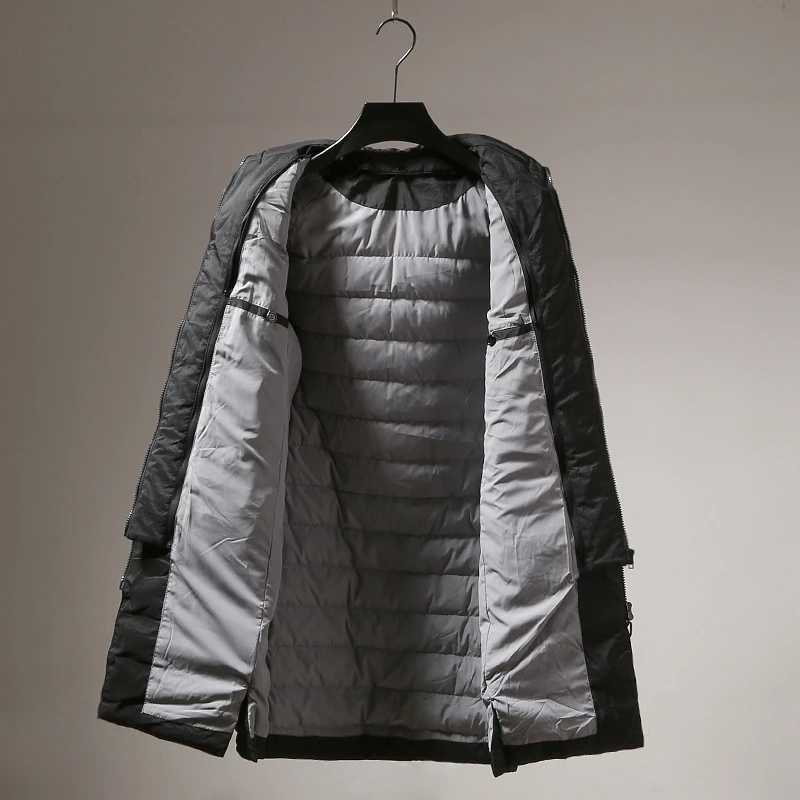 Мужская длинная куртка с капюшоном черная теплая парка на утином пуху зима 2020 |